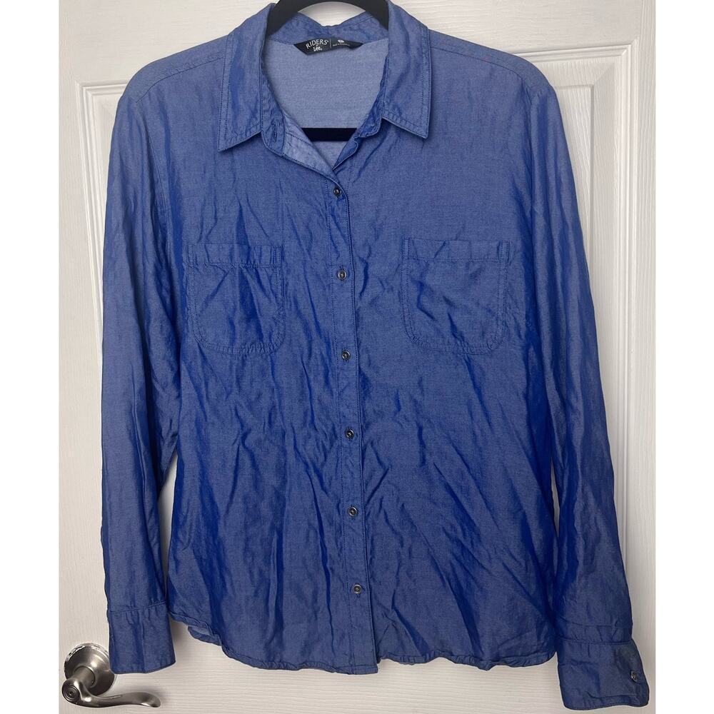 Riders by Lee Blouse Chambray Long Sleeve Button Up Shirt Women's Size Large